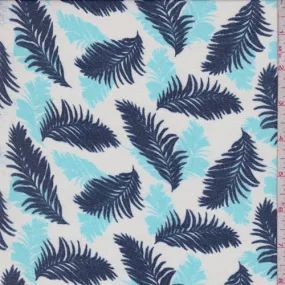 White/Navy/Turquoise Tropical Leaf Georgette Fabric