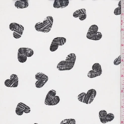 White/Onyx Heart Georgette Fabric