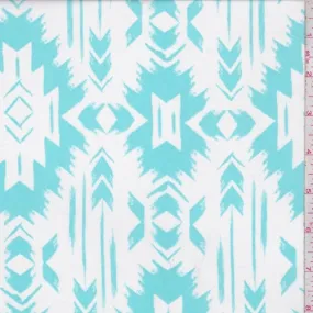 White/Seafoam Aztec Medallion Challis Fabric