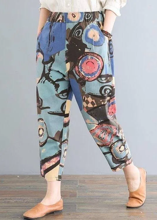 Women Elastic Waist Printed Harem Pants Casual Loose Trousers