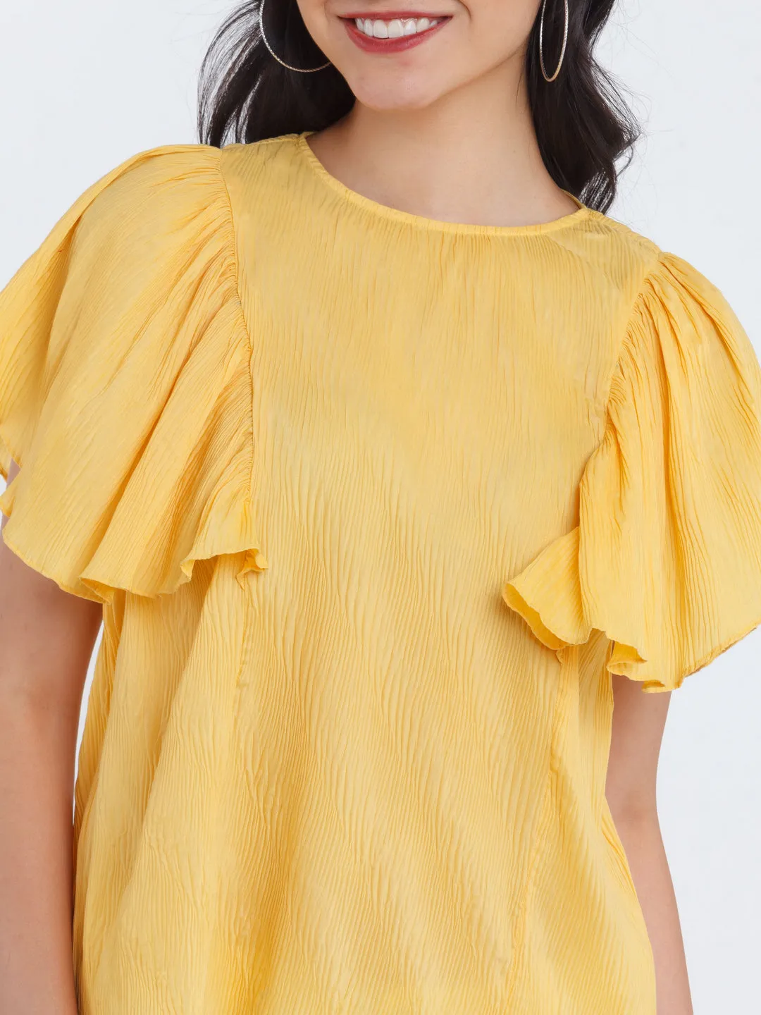 Yellow Solid Ruffled Top