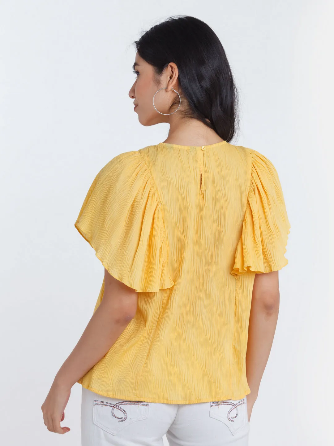 Yellow Solid Ruffled Top